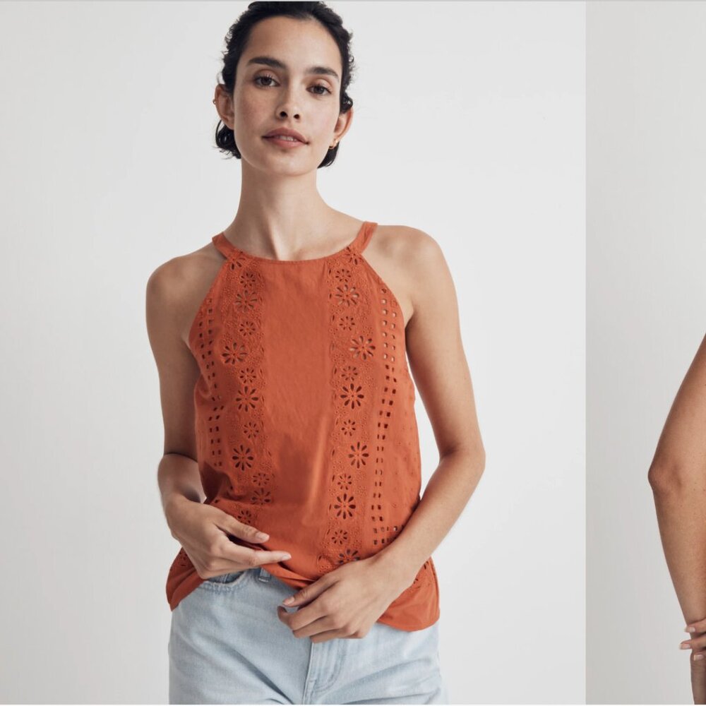 Madewell Eyelet A-Line Halter Top XS Orange